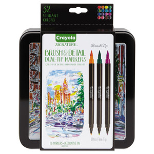 Crayola Brush and Detail Dual Ended Markers, Extra-Fine Brush/Bullet Tips, Assorted Colors, 16/Set (CYO586501) View Product Image