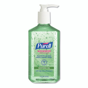 PURELL Advanced Soothing Gel Hand Sanitizer, Fresh Scent with Aloe and Vitamin E, 12 oz Pump Bottle, 12/Carton (GOJ363912CT) Product Image 