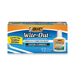BIC Wite-Out Extra Coverage Correction Fluid, 20 mL Bottle, White, Dozen View Product Image