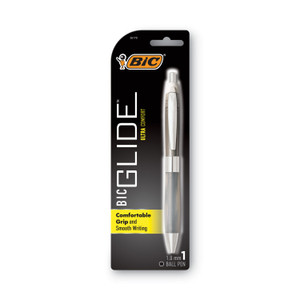 BIC GLIDE Bold Ballpoint Pen, Retractable, Bold 1.6 mm, Blue Ink, Translucent Blue Barrel, Dozen (BICVLGB11BE) View Product Image