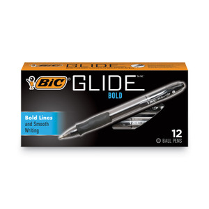 BIC GLIDE Bold Ballpoint Pen, Retractable, Bold 1.6 mm, Black Ink, Smoke Barrel, Dozen (BICVLGB11BK) View Product Image