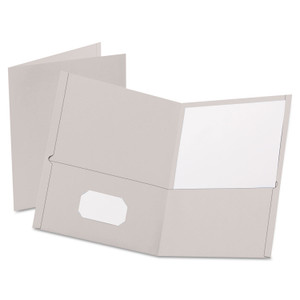 Oxford Twin-Pocket Folder, Embossed Leather Grain Paper, 0.5" Capacity, 11 x 8.5, Gray, 25/Box (OXF57505) View Product Image