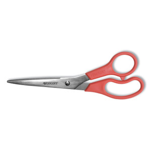 Westcott Value Line Stainless Steel Shears, 8" Long, 3.5" Cut Length, Red Straight Handle (ACM40618) View Product Image