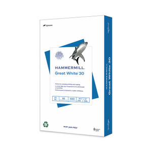 Hammermill Great White 30 Recycled Print Paper, 92 Bright, 20 lb Bond Weight, 8.5 x 14, White, 500/Ream (HAM86704) View Product Image