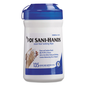Sani Professional Sani-Hands ALC Instant Hand Sanitizing Wipes, 1-Ply, 7.5 x 6, White, 135/Canister, 12 Canisters/Carton (NICP13472) View Product Image
