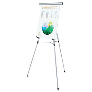 Universal 3-Leg Telescoping Easel with Pad Retainer, Adjusts 34" to 64", Aluminum, Silver (UNV43050) View Product Image