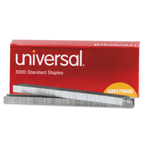 Universal Standard Chisel Point Staples, 0.25" Leg, 0.5" Crown, Steel, 5,000/Box (UNV79000) View Product Image