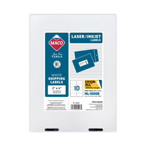 MACO Cover-All Opaque Laser/Inkjet Shipping Labels, Inkjet/Laser Printers, 2 x 4, White, 10 Labels/Sheet, 250 Sheets/Box (MACML1000B) View Product Image