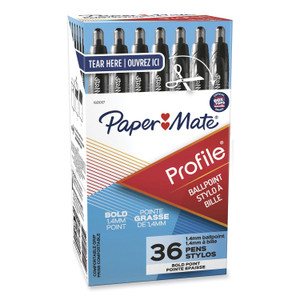 Paper Mate Profile Ballpoint Pen Value Pack, Retractable, Bold 1.4 mm, Black Ink, Smoke Barrel, 36/Box (PAP1921067) View Product Image