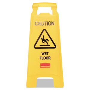 Rubbermaid Commercial Caution Wet Floor Sign, 11 x 12 x 25, Bright Yellow, 6/Carton (RCP611277YWCT) View Product Image