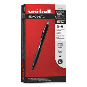 uniball 307 Gel Pen, Retractable, Medium 0.7 mm, Black Ink, Black Barrel, Dozen (UBC1927258) View Product Image
