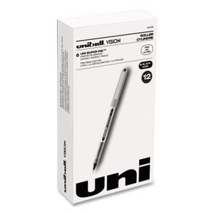 uniball VISION Roller Ball Pen, Stick, Fine 0.7 mm, Black Ink, Black/Gray Barrel, Dozen (UBC60126) View Product Image