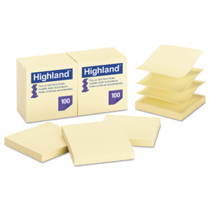 Highland Self-Stick Pop-up Notes, 3" x 3", Yellow, 100 Sheets/Pad, 12 Pads/Pack (MMM6549PUY) View Product Image