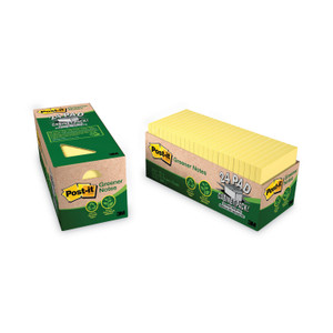 Post-it Greener Notes Original Recycled Note Pad Cabinet Pack, 3" x 3", Canary Yellow, 75 Sheets/Pad, 24 Pads/Pack (MMM654R24CPCY) View Product Image