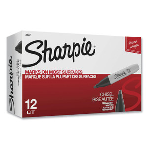 Sharpie Chisel Tip Permanent Marker, Medium Chisel Tip, Black, Dozen (SAN38201) View Product Image