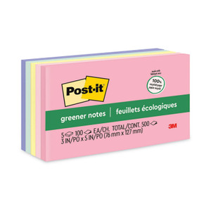 Post-it Greener Notes Original Recycled Note Pads, 3" x 5", Sweet Sprinkles Collection Colors, 100 Sheets/Pad, 5 Pads/Pack (MMM655RPA) View Product Image