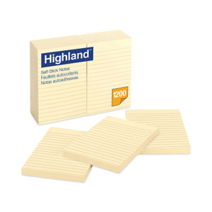 Highland Self-Stick Notes, Note Ruled, 4" x 6", Yellow, 100 Sheets/Pad, 12 Pads/Pack (MMM6609YW) View Product Image