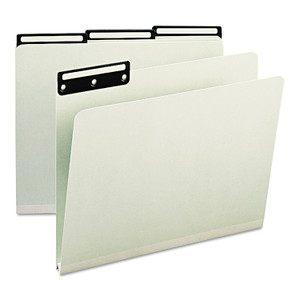 Smead Recycled Heavy Pressboard File Folders with Insertable 1/3-Cut Metal Tabs, Letter Size, 1" Expansion, Gray-Green, 25/Box (SMD13430) View Product Image