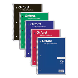 Oxford Coil-Lock Wirebound Notebook, 3-Hole Punched, 1-Subject, Medium/College Rule, Randomly Assorted Covers, (100) 11 x 8.5 Sheets View Product Image