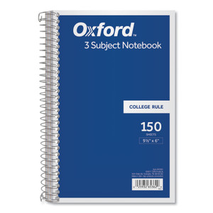 Oxford Coil-Lock Wirebound Notebooks, 3-Subject, Medium/College Rule, Randomly Assorted Cover Color, (150) 9.5 x 6 Sheets View Product Image