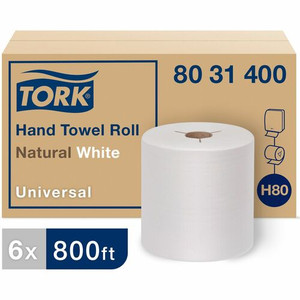 TORK Universal Hand Towel Roll - 1 Ply - 8" Width x 800 ft Length - 7.80" Roll Diameter - 1 29/32" Core - Natural, White Product Image 