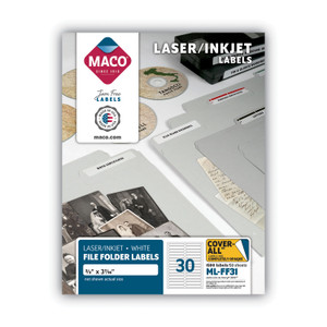 MACO Cover-All Opaque File Folder Labels, Inkjet/Laser Printers, 0.66 x 3.44, White, 30 Labels/Sheet, 50 Sheets/Box (MACMLFF31) View Product Image