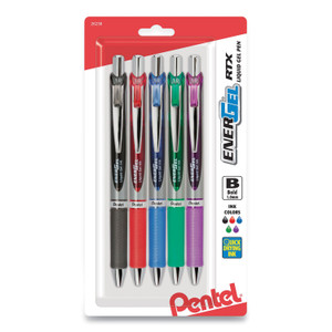 Pentel EnerGel RTX Gel Pen, Retractable, Bold 1 mm, Assorted Ink and Barrel Colors, 5/Pack (PENBL80BP5M) View Product Image