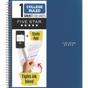 Five Star Wirebound Notebook, 1-Subject, Medium/College Rule, Blue Cover, (100) 11 x 9.13 Sheets View Product Image