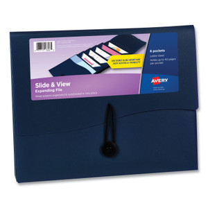 Avery Slide and View Expanding File, 6 Sections, Hook/Loop Closure, Letter Size, Navy Blue View Product Image