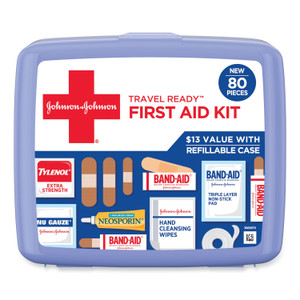 Johnson & Johnson Red Cross Red Cross Travel Ready Portable Emergency First Aid Kit, 80 Pieces, Plastic Case (JOJ202068) View Product Image