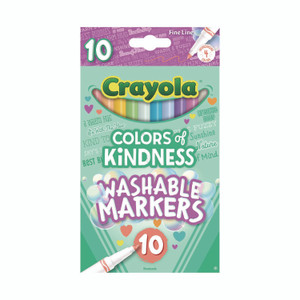 Crayola Colors of Kindness Fine Line Washable Markers, Fine Bullet Tip, Assorted Colors, 10/Box View Product Image