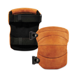 ergodyne ProFlex 230LTR Leather Knee Pads, Wide Soft Cap, Buckle Closure, One Size Fits Most, Brown, Pair View Product Image
