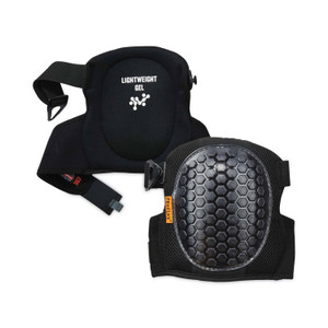 ergodyne ProFlex 367 Lightweight Gel Knee Pads, Round Cap, Hook and Loop Closure, One Size, Black, Pair, Ships in 1-3 Business Days (EGO18467) View Product Image