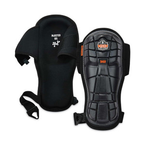 ergodyne ProFlex 342 Injected Gel Knee Pads, Extra Long Cap, Hook and Loop Closure, One Size Fits Most, Black, Pair View Product Image