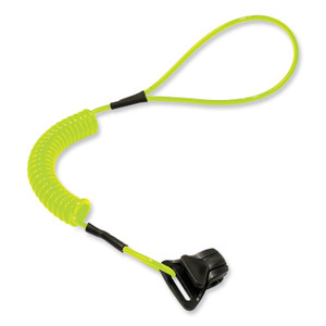 ergodyne Squids 3158 Coiled Lanyard with Clamp, 2 lb Max Working Capacity, 12" to 48" Long, Lime View Product Image