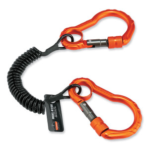 ergodyne Squids 3166 Coiled Tool Lanyard with Two Carabiners, 2 lb Max Working Capacity, 12" Long, Black, Ships in 1-3 Business Days (EGO19162) View Product Image