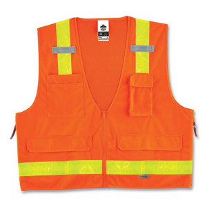 ergodyne GloWear 8250ZHG Class 2 Hi-Gloss Surveyors Zipper Vest, Polyester, Small/Medium, Orange View Product Image