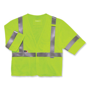 ergodyne GloWear 8356FRHL Class 3 FR Hook and Loop Safety Vest with Sleeves, Modacrylic, Small/Med, Lime, Ships in 1-3 Business Days (EGO22213) View Product Image