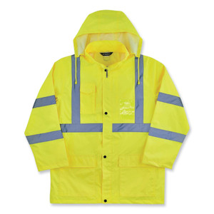 ergodyne GloWear 8366 Class 3 Lightweight Hi-Vis Rain Jacket, Polyester, Small, Lime, Ships in 1-3 Business Days (EGO24332) View Product Image