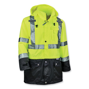 ergodyne GloWear 8365BK Class 3 Hi-Vis Rain Jacket Black Bottom, Small, Lime View Product Image