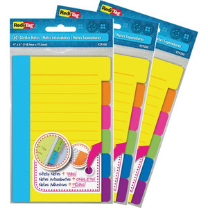 Redi-Tag Assorted Tab Ruled Sticky Notes - 10 x Blue, 10 x Green, 10 x Orange, 10 x Pink, 10 x Purple, 10 x Yellow - 4" Flag/Note Width x 6" Flag/Note Length - Rectangle - 60 Sheets per Pad - Ruled Product Image 