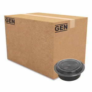 GEN Microwavable Food Container with Lid, Round, 16 oz, 6.29 x 6.29 x 1.96, Black/Clear, Plastic, 150/Carton View Product Image