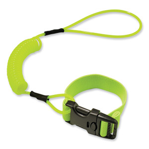 ergodyne Squids 3157 Coiled Lanyard with Buckle, 2 lb Max Working Capacity, 12" to 48" Long, Lime, Ships in 1-3 Business Days (EGO19157) View Product Image