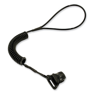 ergodyne Squids 3158 Coiled Lanyard with Clamp, 2 lb Max Working Capacity, 12" to 48" Long, Black, Ships in 1-3 Business Days (EGO19158) View Product Image