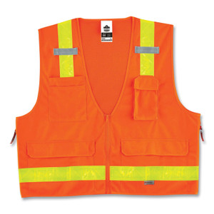 ergodyne GloWear 8250ZHG Class 2 Hi-Gloss Surveyors Zipper Vest, Polyester, 4X-Large/5X-Large, Orange View Product Image