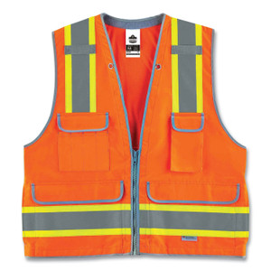 ergodyne GloWear 8254HDZ Class 2 Heavy-Duty Surveyors Zipper Vest, Polyester, Large/X-Large, Orange View Product Image