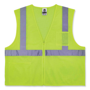 ergodyne GloWear 8256Z Class 2 Self-Extinguishing Zipper Vest, Polyester, Small/Medium, Lime View Product Image