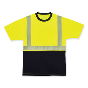 ergodyne GloWear 8280BK Class 2 Performance T-Shirt with Black Bottom, Polyester, X-Large, Lime, Ships in 1-3 Business Days (EGO22535) View Product Image