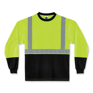 ergodyne GloWear 8291BK Type R Class 2 Black Front Long Sleeve T-Shirt, Polyester, Small, Lime View Product Image