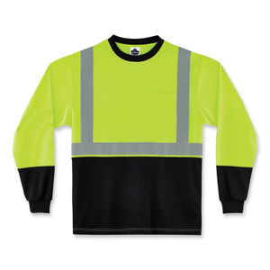 ergodyne GloWear 8291BK Type R Class 2 Black Front Long Sleeve T-Shirt, Polyester, 2X-Large, Lime, Ships in 1-3 Business Days (EGO22706) View Product Image